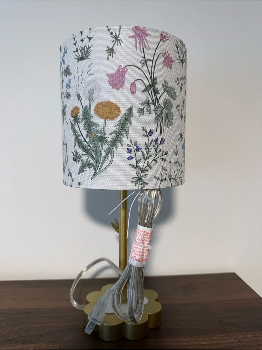 Gold Table Lamp with White Floral Shade - Charming Home Accent